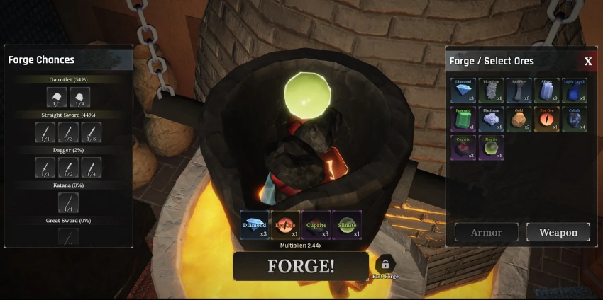 weapon crafting recipes the forge